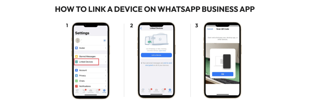 WhatsApp Business 可以连接多少台手机？ 示意图